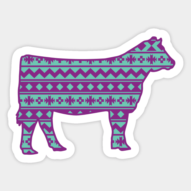 Livestock Show Heifer with Purple & Blue Southwest Aztec Pattern Sticker by SAMMO